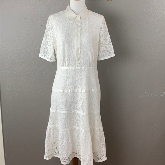 Nanette Lepore Dresses & Skirts - Nanette Lepore White Lace button front shirt dress